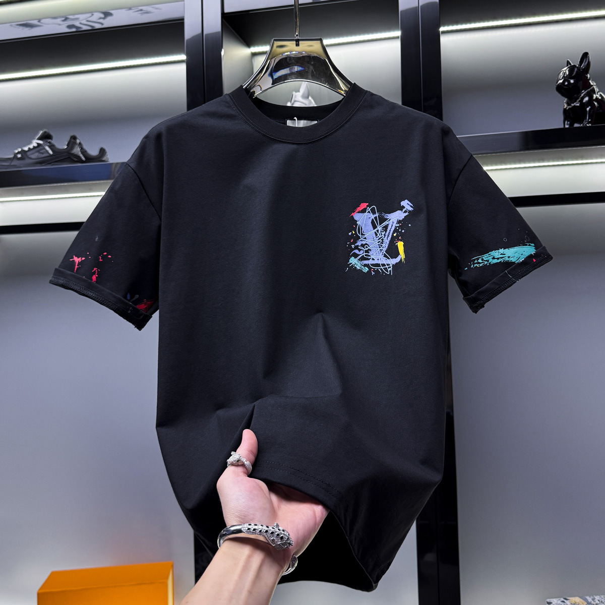 European-Style Men's High-End Graffiti Print Short-Sleeve T-Shirt, New Summer Trendy Loose-Fitting American-Style Half-Sleeve - view 4