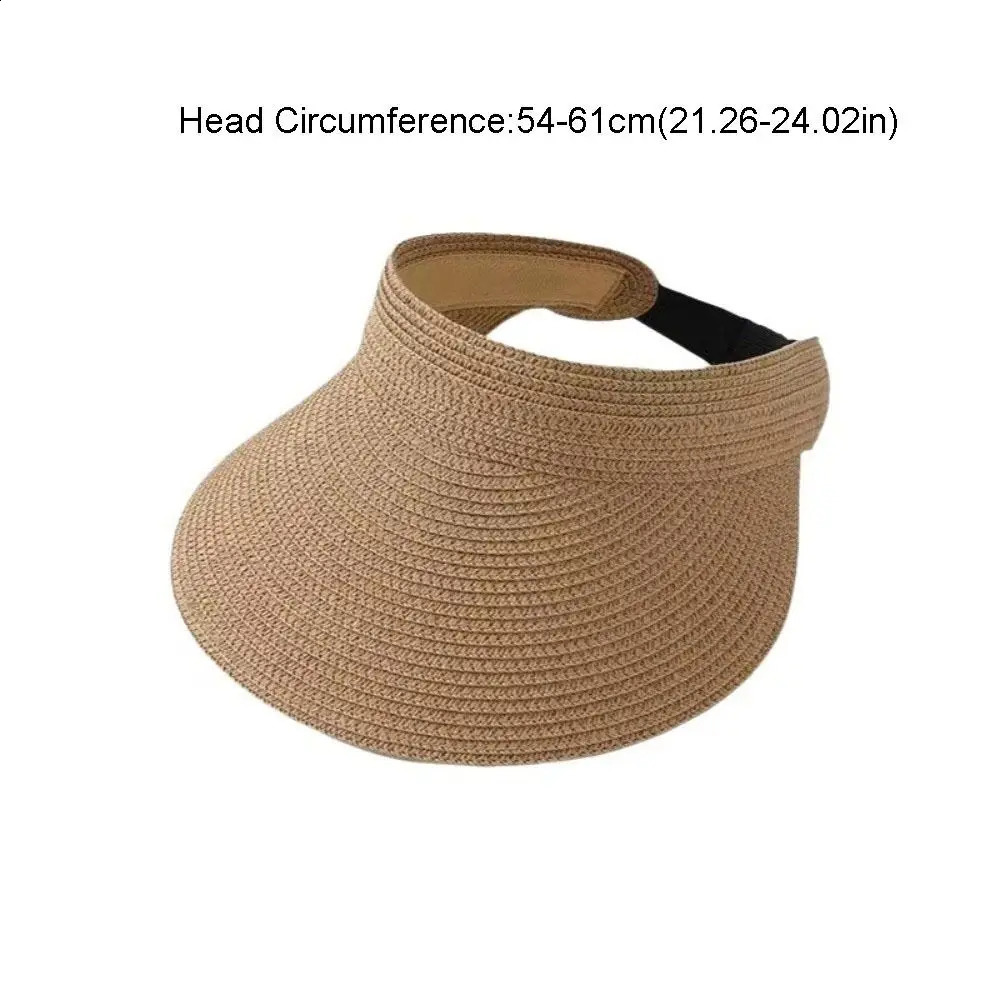 Simple Solid Color Straw Sun Cap Adjustable Foldable Summer Visors Hat Empty Top Hat Breathable Wide Brim Beach Hat Beach 260625 - view 7