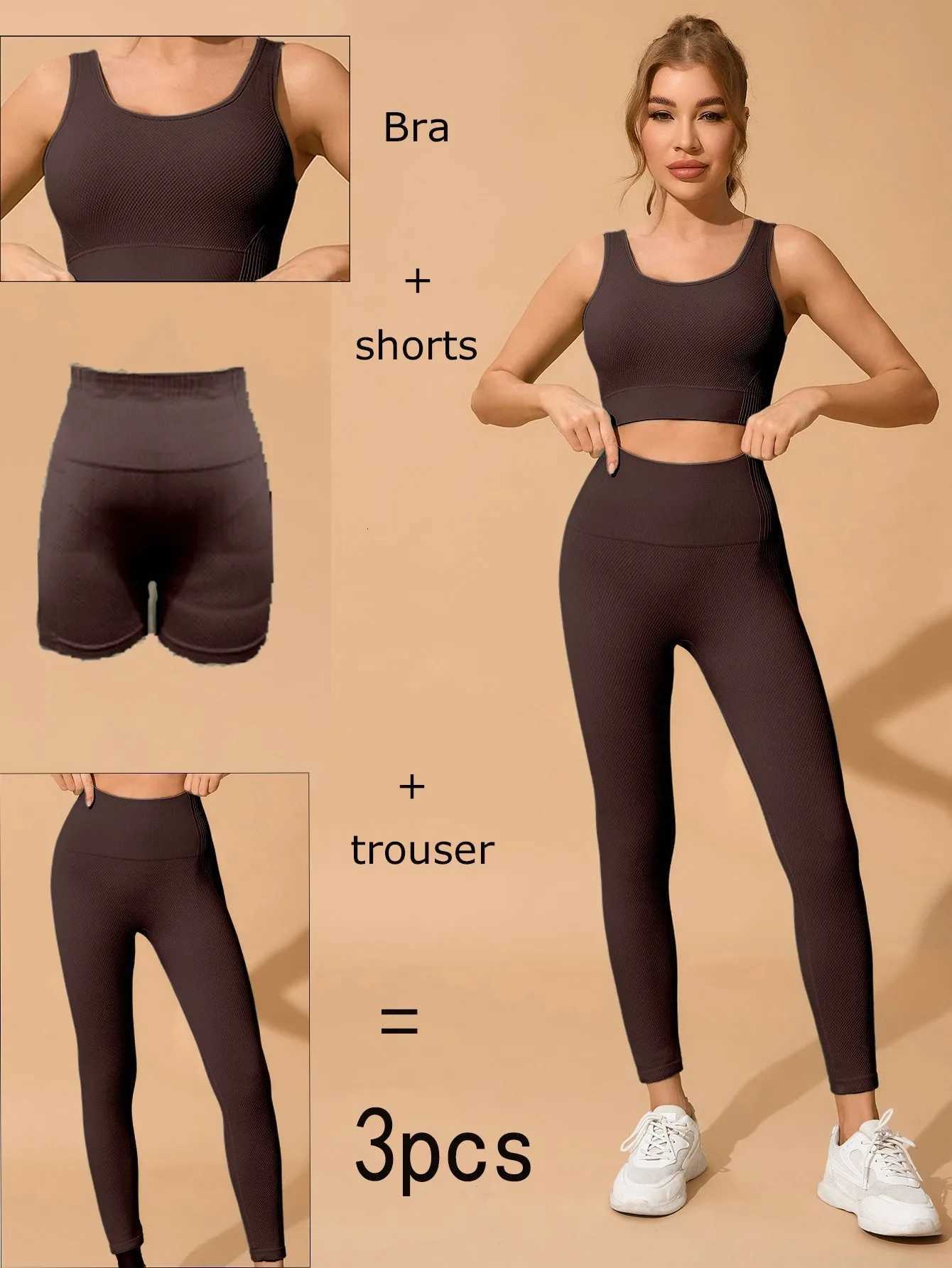Piece Womens Yoga Set 3 Gym Sporty Activewear Top Shorts Stretchy Workout Clothes for Running Cycling Fitness Training M260626 - view 4
