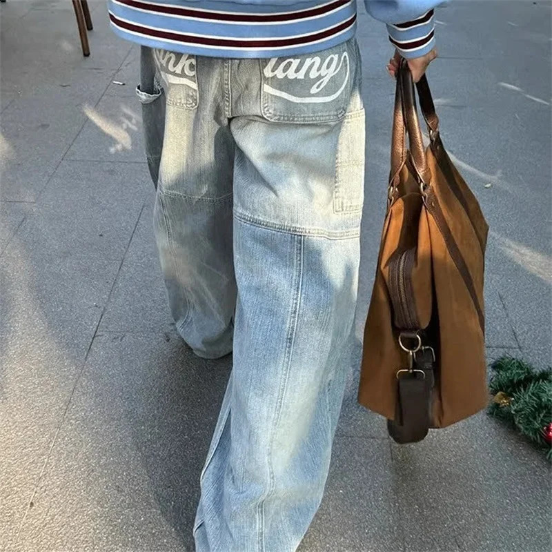 American Retro Letter Printed Baggy Cargo Jeans For Men Y2K Streetwear Straight Blue Denim Pantalones Cleanfit Fashion Jean 260625 - view 4