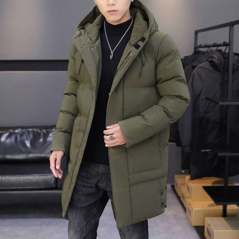 Hooded jacket for men, medium to length, thick and warm long jacket, cold proof winter coat, cotton j J260626
