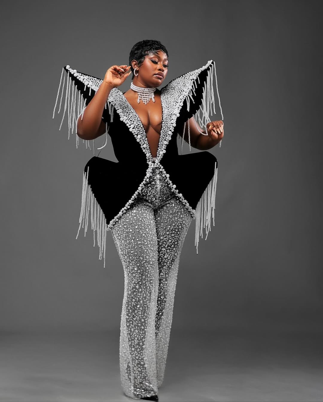 2026 African Aso Ebi Plus Size Prom Dresses Black Jumpsuits V Neck Sexy Pearls Sequined Lace Evening Formal Gowns for Nigeria Black Women Birthday Gow - view 6