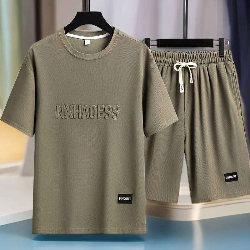 Summer Leisure Sportswear Set Fashion Men Thin Loose Printed letters T-shirt Outdoor Two-piece Letter Round Neck T-shirt+shorts 26Y0626 - view 1