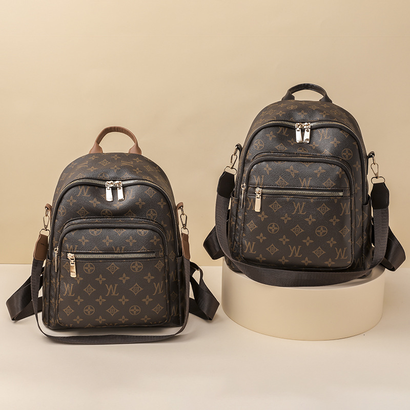 Vintage Print Women Backpack Multi Pocket Zipper Travel Rucksack Detachable Shoulder Strap PU Leather Ladies Daily School Backpacks - view 4