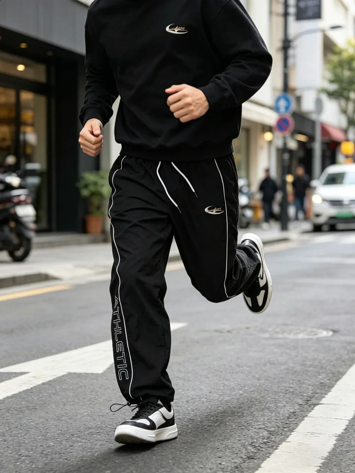 Mens Athletic Letter Striped Baggy Track Pants Lightweight Drawstring Joggers for Gym Streetwear Spring Summer 260625 - view 6