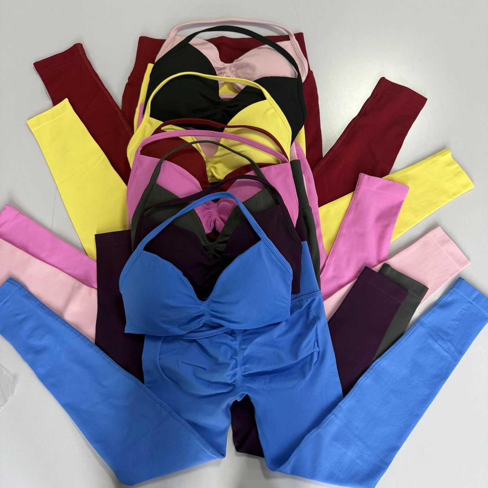 Womens Seamless 2PCS Legging Sets Strappy Sports Bras and Leggings High Waist Fitness Sculpt Leggings Running Pants Gym Suits M260626 - view 5