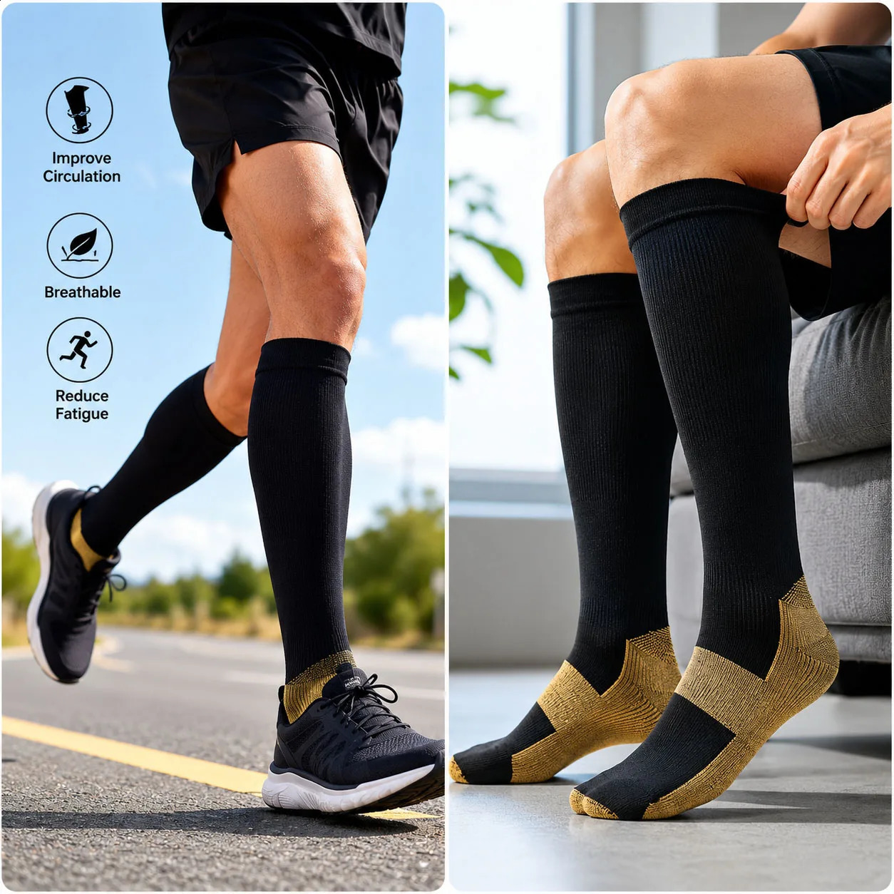15 Pairs Copper Compression Socks High Unisex Graduated Pressure Stockings Anti Fatigue Pain Relief Sports Travel 260622 - view 7
