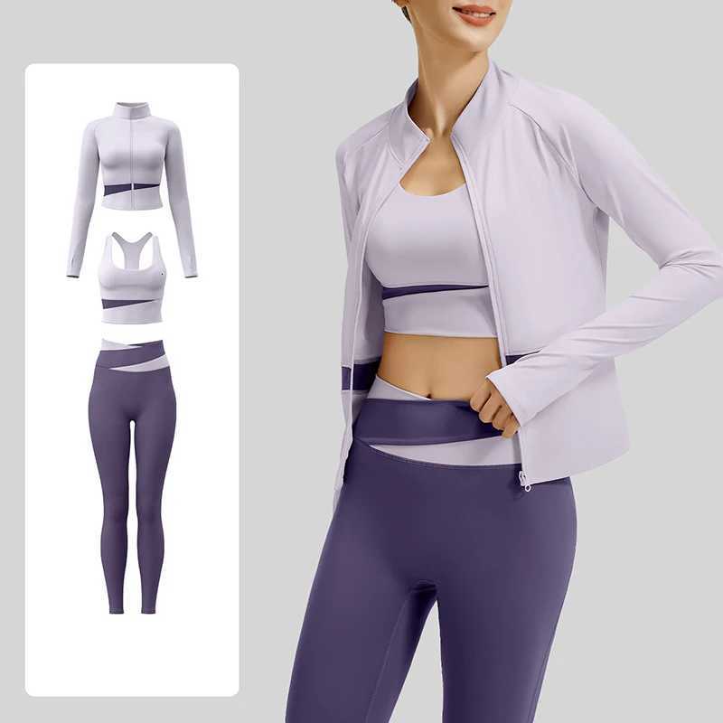 Piece Womens Color Block 3 Yoga Set with Thumb Hole Running Waist Cincher Slim Fit Workout Set Lightweight Pilates Clothes M260626 - view 3