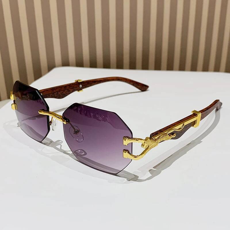 Hiking Rimless Square Anti Light Glasses Men With Polygon Gradient Eyeglasses Women Leopard Decoration Eyewear Uv400 - view 7