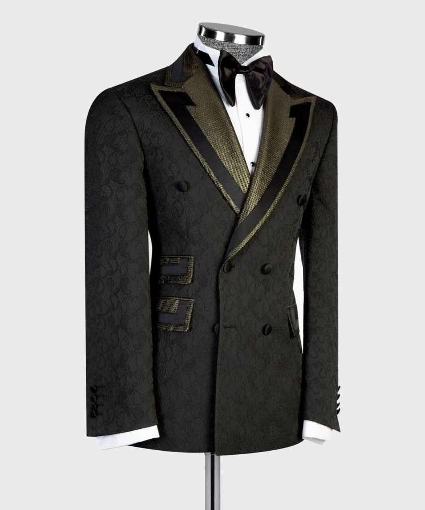 Vintage Jacquard Men's Suit Peaked Lapel Double Breasted Tuxedos For Wedding Groom Wear 2 Pieces Customized Jacket - view 4