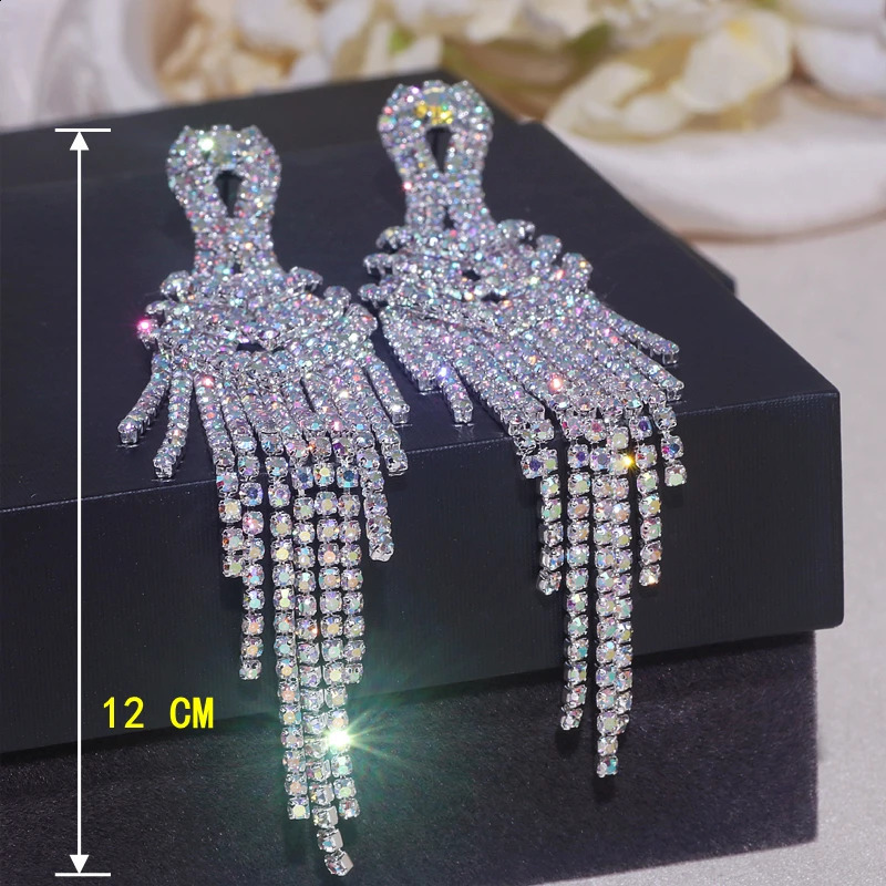 Fashion Long Tassel Earrings for Women Wedding Party Jewelry Accessories Sparkling Crystal Rhinestone Drop Dangle Earring 260625 - view 6