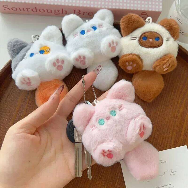 1-4pcs Cute Plush Small Cat Doll Keychain for Couple Soft Cotton Stuffed Animal Keyring Backpack Pendant Decoration Student Gift 26Y0626 - view 6