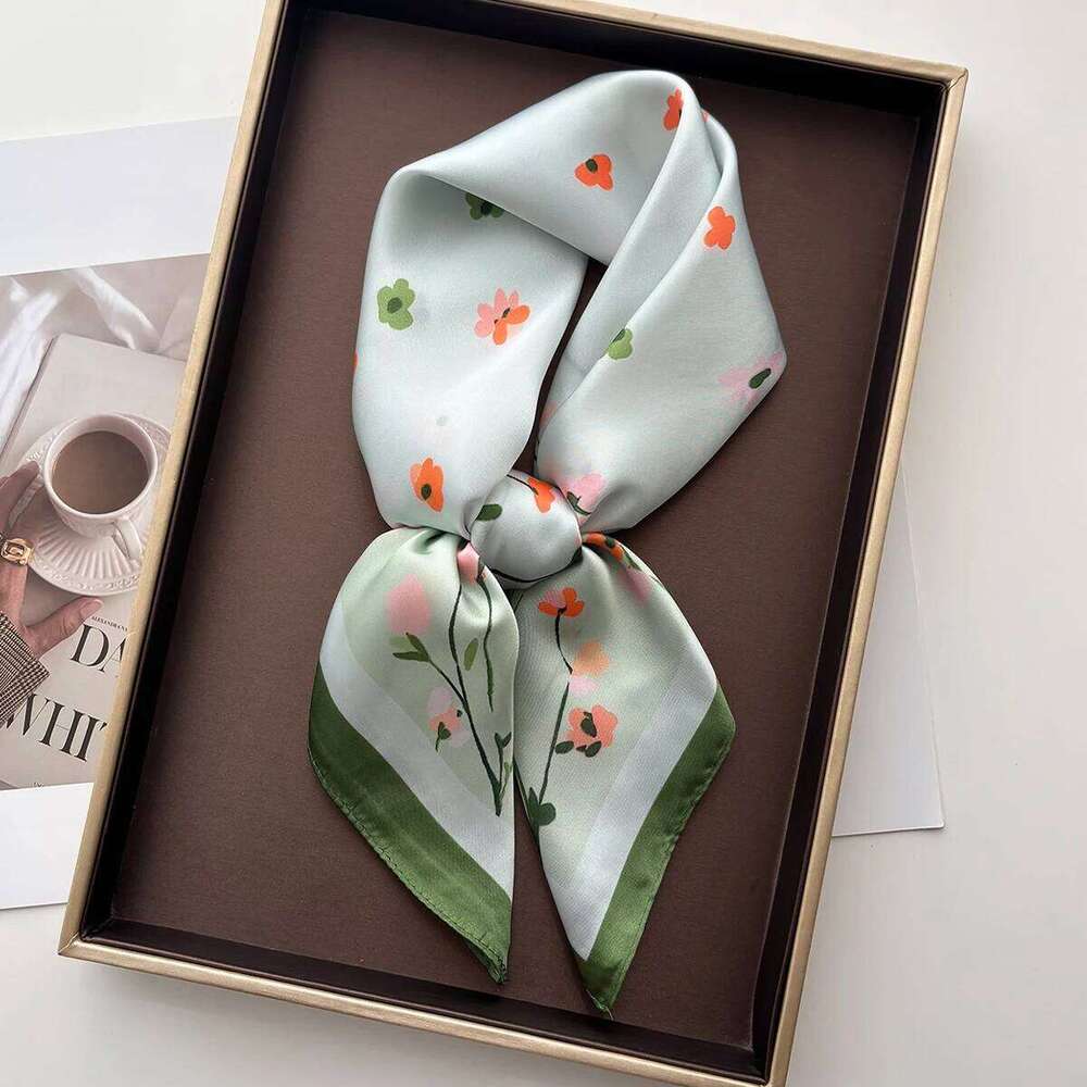 Elegant Floral Women Silk Imitation Scarf Satin Neckerchief Foulard Square Hairbands Female Scarves Shawls Wraps 26Y06226