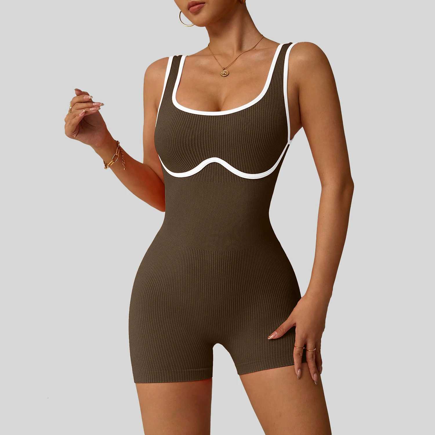 Suit Color-Block Workout One-Piece Yoga for Women - Fitness Running High-Waisted Quick-Dry Tummy Control Leggings M260626 - view 3