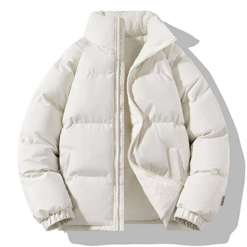 Men Puffer Thick Warm Winter Parka Fleece Linded Coat Male Solid Color Stand Collar Casual Jacket Men's Coats Outwear J260626 - view 3