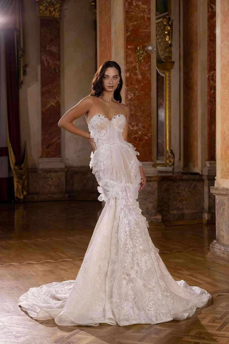 Boho Sweetheart Neck Mermaid Wedding Dress Elegant Hand Made Flowers Appliques Bridal Gown Sweep Train Bride Dresses Customized - view 3