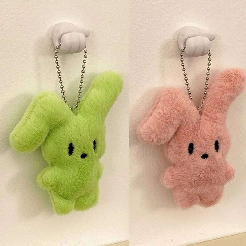 Kawaii Cartoon Keychain New Cute Green Pink Plush Soft Rabbit Doll Keys Chains Funny Lovely Animals Backpack Bag Pendants 26Y0626