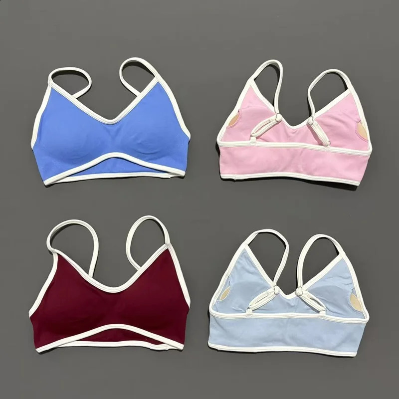 Contrastline Bra Women Backless Knitted Sports Bra Solid Color Gym Fitness Top With Chest Cushion Sexy Suspender Yoga Sports Bra 260626
