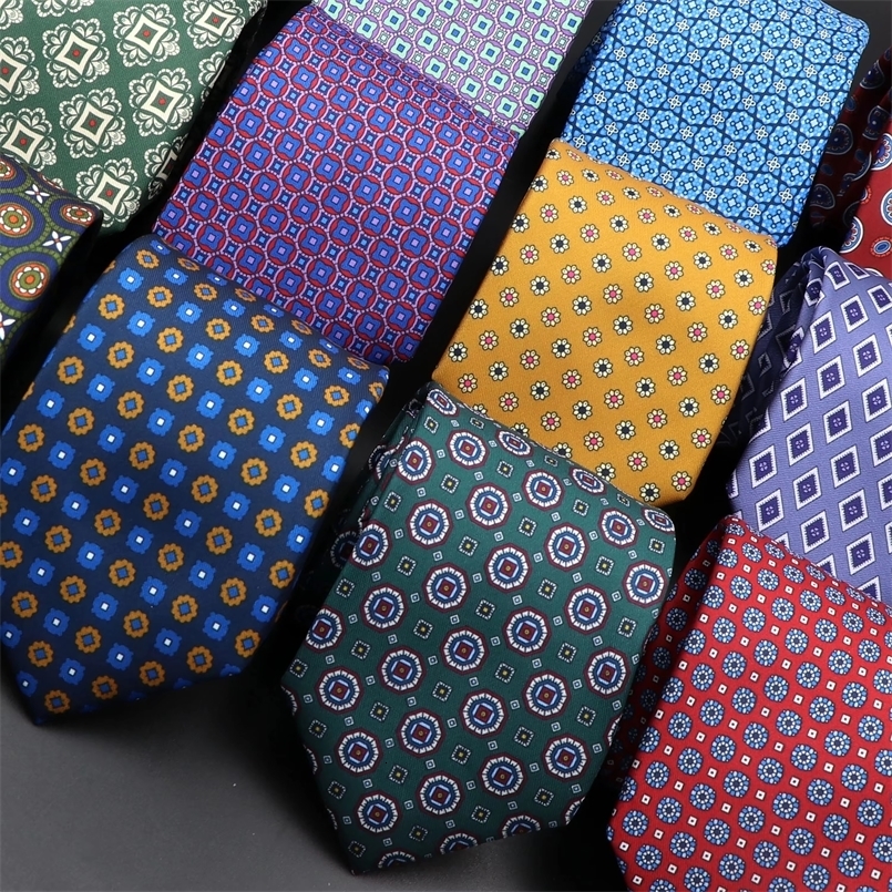 Mens Fashion Silk Tie 75cm Soft Novelty Necktie Blue Green Orange Color Ties For Men Dot Floral Bowtie Wedding Business Gift 260617