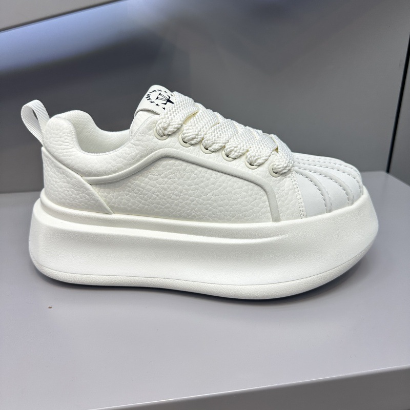 Men Shell Toe Platform Sneakers Thick Chunky Sole Skate Shoes Wide Thick Laces Color Block Leather Casual Walking Shoes Streetwear Footwear - view 3
