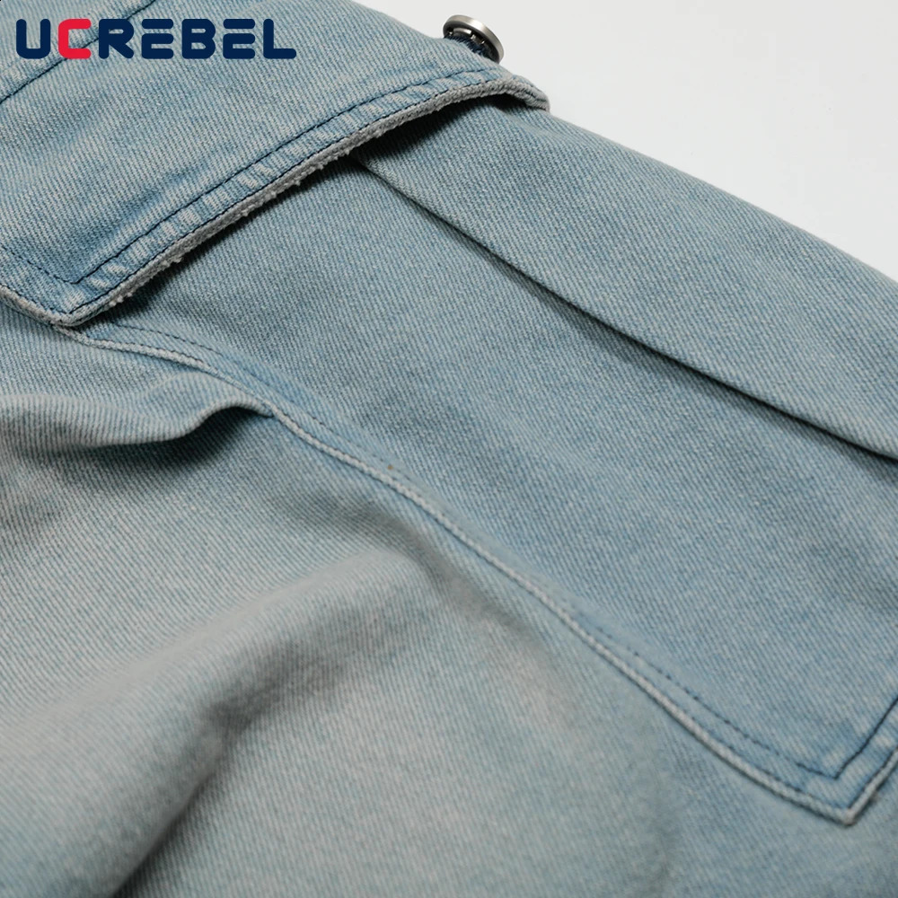 Pocket Pleated Denim Shorts Mens Washed Distressed Summer Retro High Street Loose Wide Leg Short Pants Men 260625 - view 5
