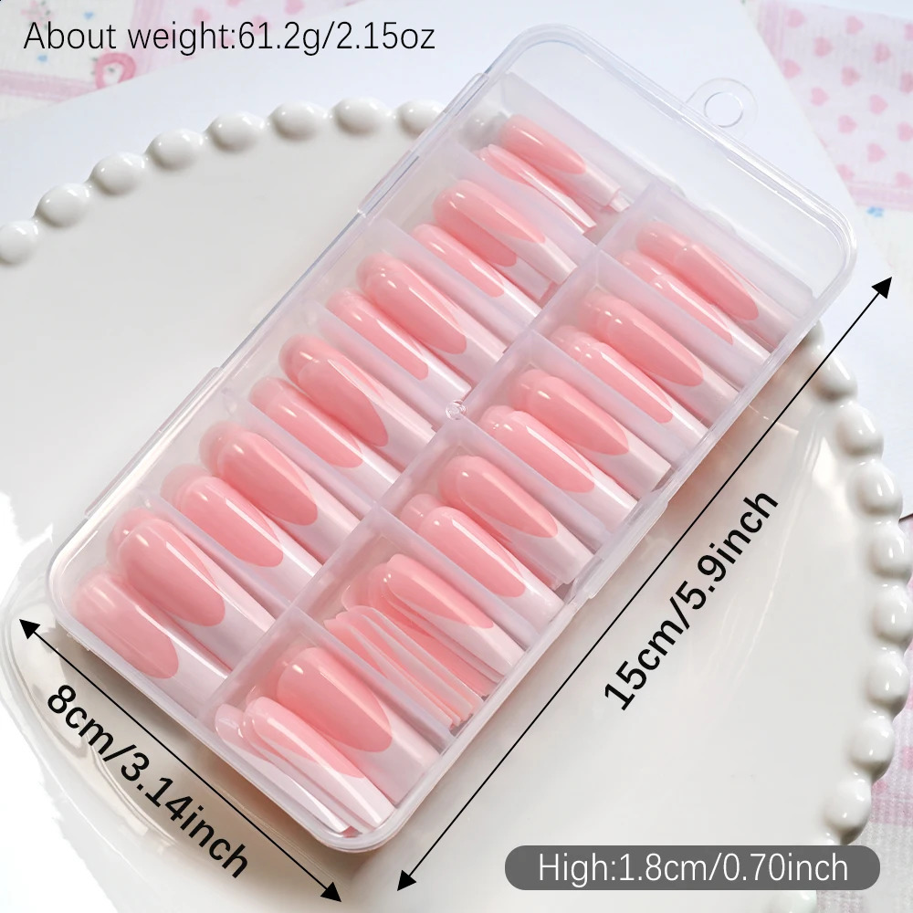 120Pcs Glossy Pink French Press On Nails 12-Sizes Long Square Fake Nails White Edge n Full Cover False French Nails Tips t 260626 - view 7