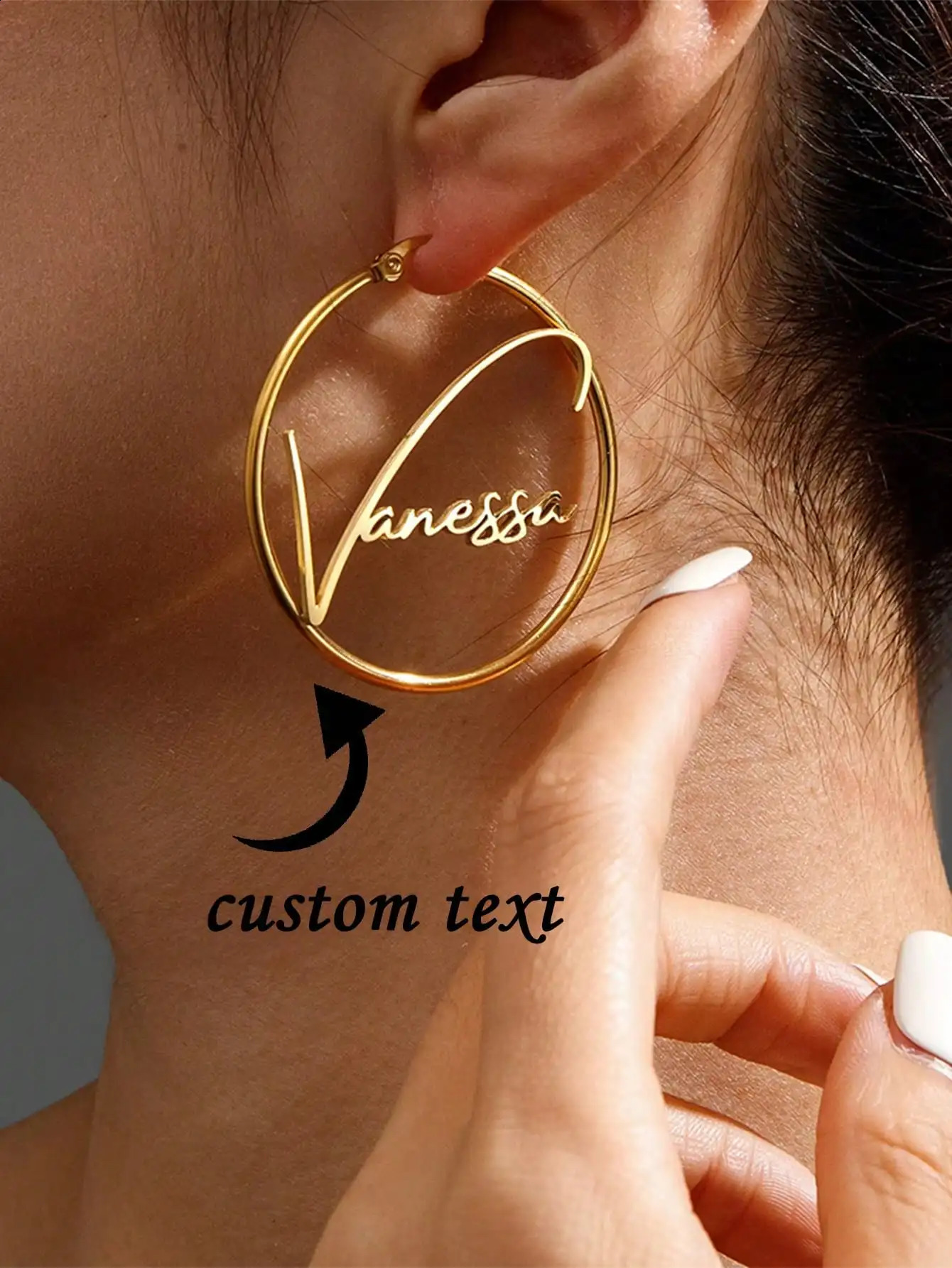 Custom Name For Women Girl 50mm Hoop Earrings Stainless Steel Jewelry Mother Her Birthday Personalized GiftChic AutumnDelicate 260626 - view 1