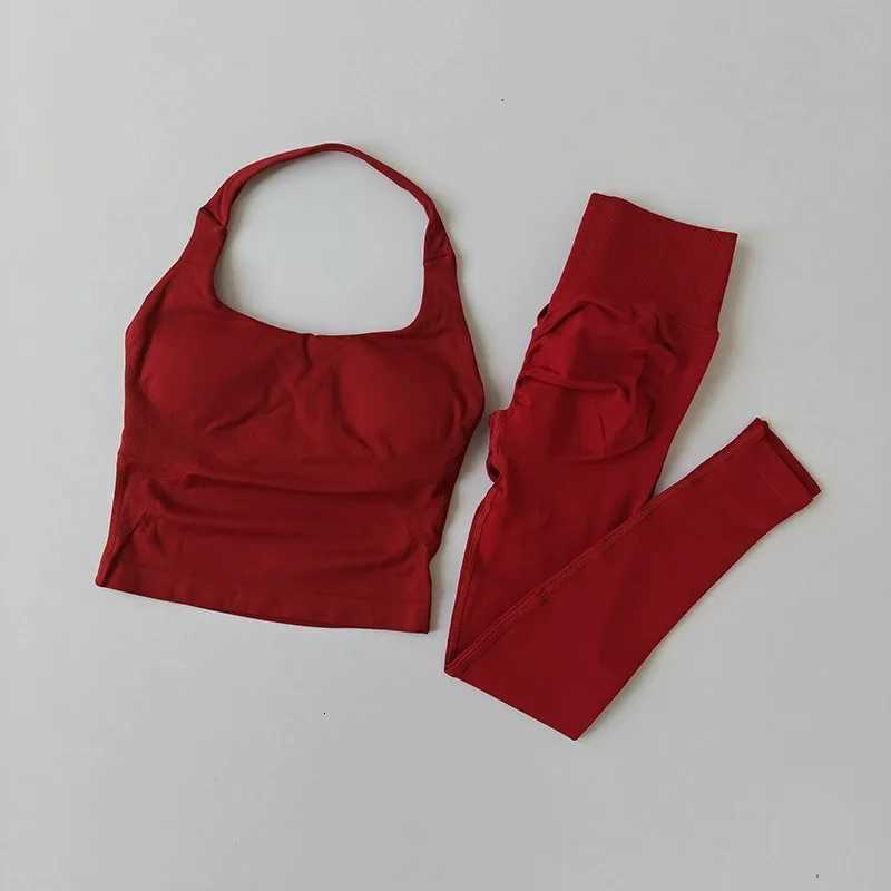 Fitness Yoga Halter Workout Top Set Womens Professional Training Pilates Peach Hip-Lifting Pants Sportswear M260626 - view 4