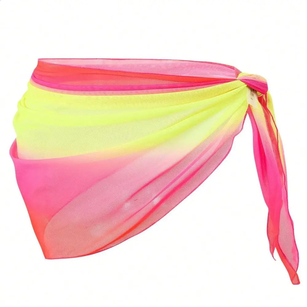 Short Skirt Chiffon Material Beach Dress UPF Protection Sheer Fabric Sarongs Gradient Color Short Length Bikini Wrap Beach Wear 260626 - view 3