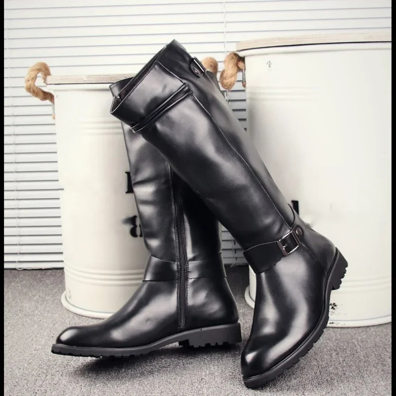 Plus Size 37-46 Top Quality Punk Style Gothic Knee High Motorcycle Boots Men Winter Soft Leather Long Boots for Man 260625
