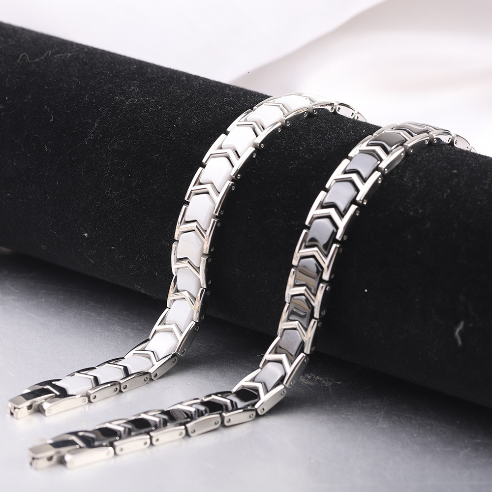 New In 10MM Black And White Ceramic 2 Tone Steel Bracelet Fashion Spliced Stainless Steel M Versatile Chain For Women And Men Bijoux Jewelry Wholesale - view 7