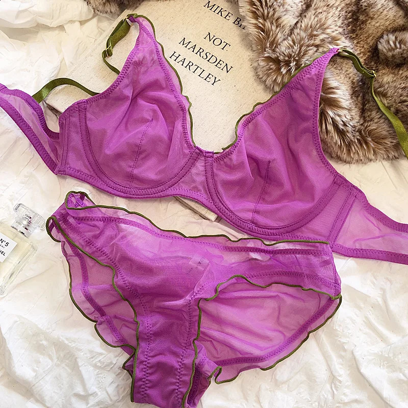 French Ultra Thin Bralette for Women Underwear Top Sexy Deep V Push Up Bra Set Summer Comfort Breathable Lingerie and Panties 260626 - view 7