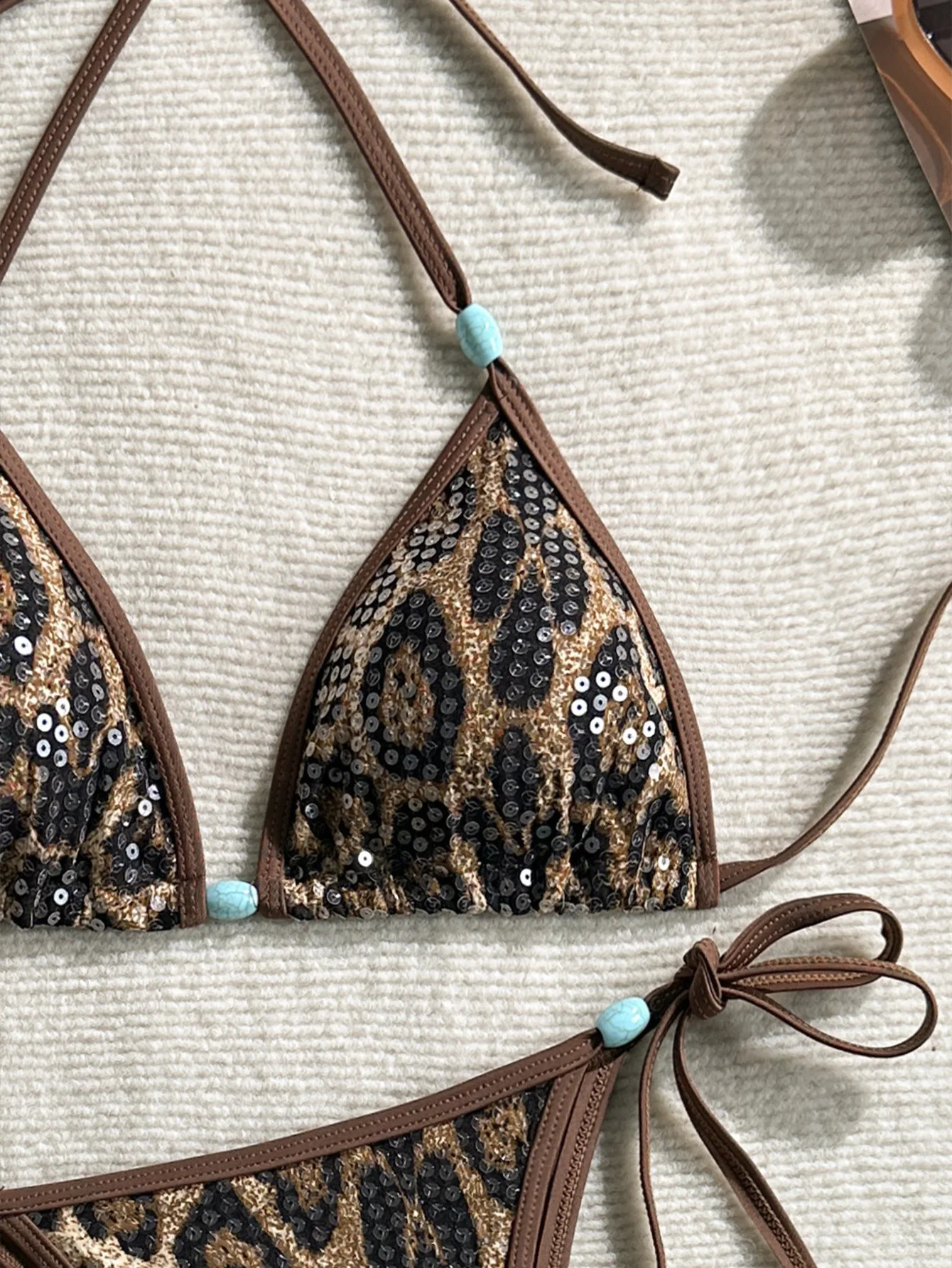 Sequin Brown Leopard Print Bikini Set 2026 Women Sexy Beaded String Push Up Bra Triangle Swimsuit Holiday Bathing Suit Swimwear 260622 - view 4