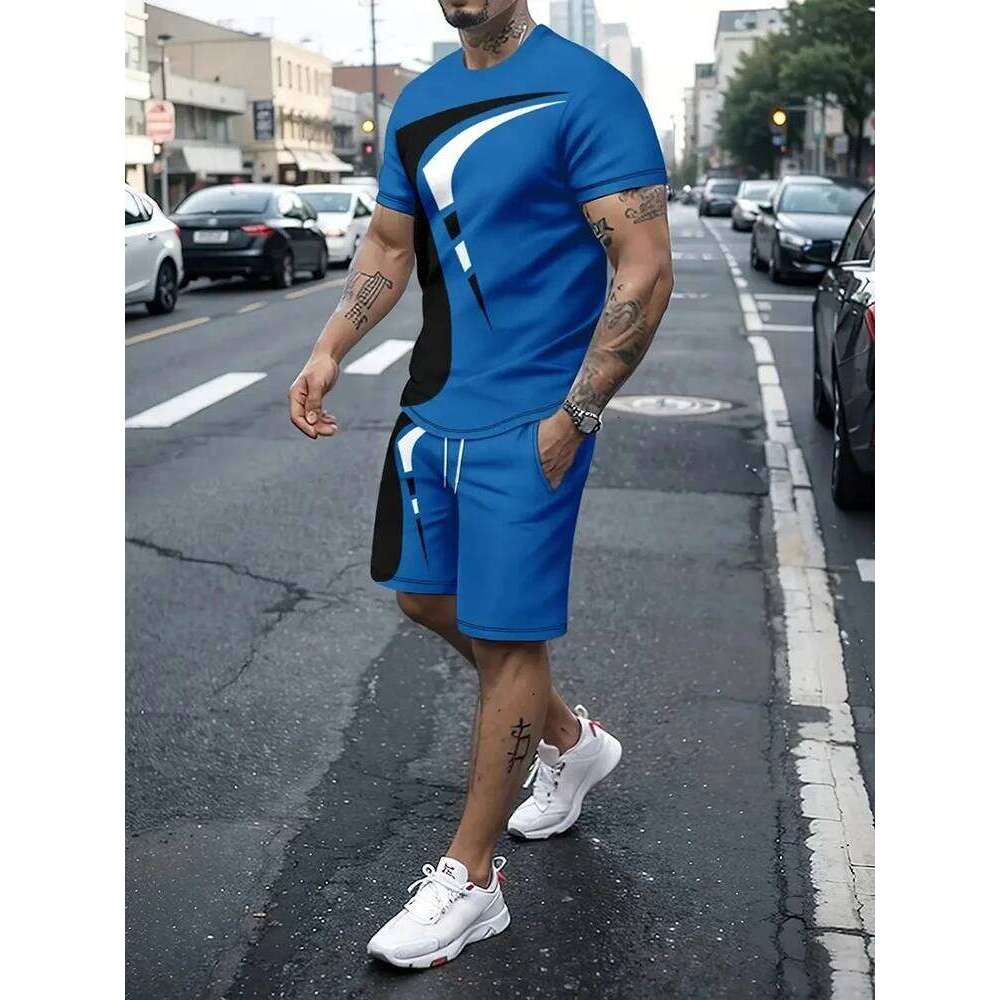 Summer Street Men's Suit Daily Casual Fashion Loose Comfortable Short Sleeves Outdoor Trend Sports Shorts Novelty Striped Print 26Y0626 - view 4