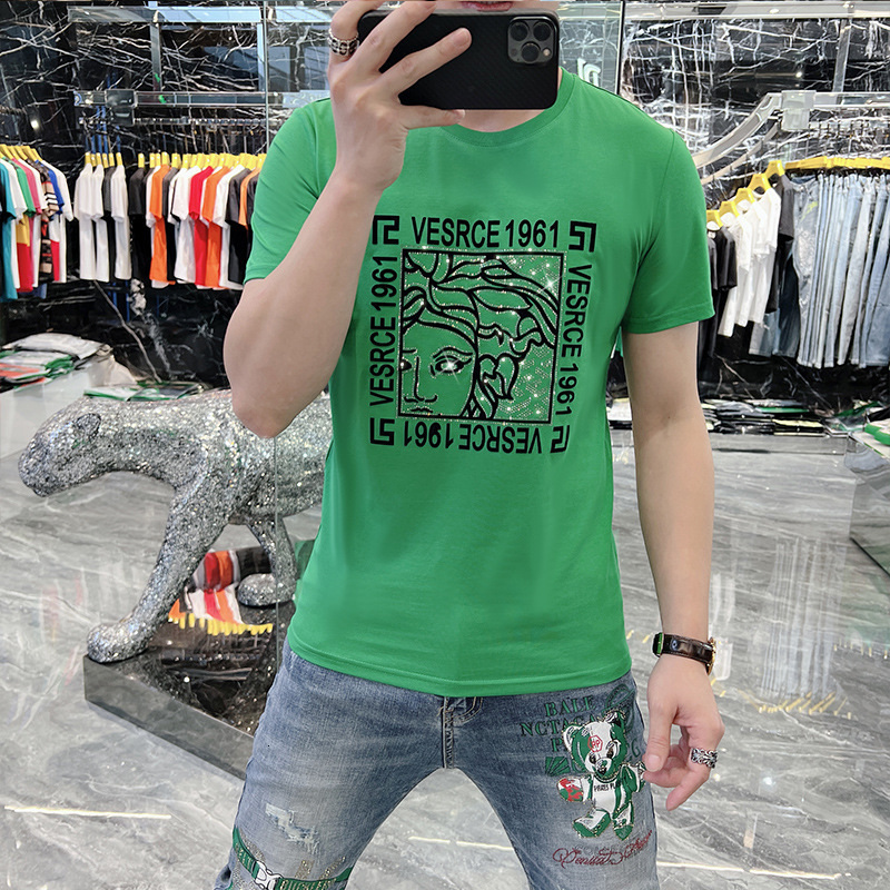European Station 2024 Summer New Trendy Men's Rhinestone Short-Sleeve Versatile Casual Slim-Fit T-Shirt For Young Men Men Round-Neck Pullover - view 1