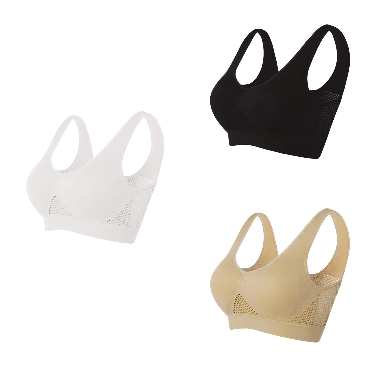 3PCSlot Hollow out Breathable Sports Bra With Pad Plus Size Seamless Vest For Women Active Wirefree Brassiere Push Up S6XL 260626