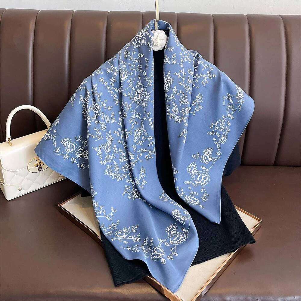 Summer Luxury Brand Square Silk Scarf Women Satin Print Hijab Scarves Pareo Bandana Female Shawl Wrap Headband Foulard 90*90cm 26Y06226