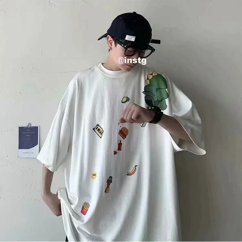 M-8XL Men Oversized Korean Fashion Loose American Cute Dinosaur Print Versatile Trend Couple Outfit 260626 - view 6