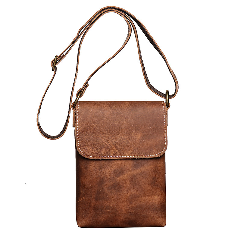 New Men S Genuine Single Shoulder Women S Crazy Horse Leather Crossbody Small Backpack Fashion Simple Phone Bag High Quality Luxury Bag - view 6