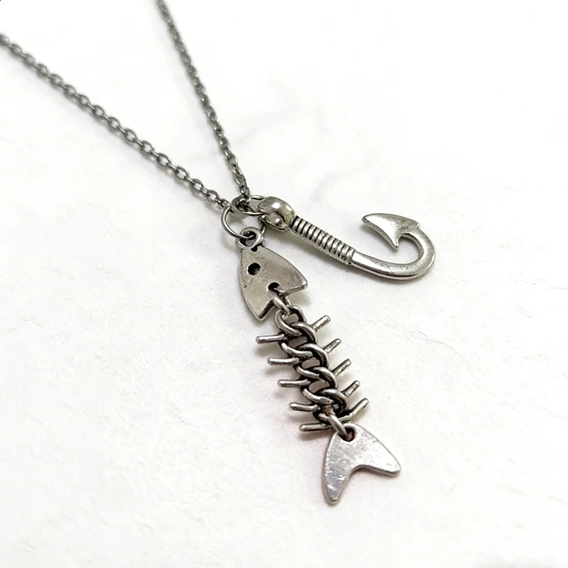Personalized and creative fishbone and hook pendant necklace a gift for holiday parties and fishing enthusiasts 260626 - view 5