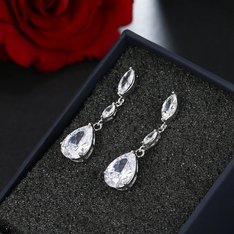 SUGO Fashion Shiny High Quality Long Water Drop Cubic Zircon Earrings for Elegant Women Wedding Party Jewelry Accessories 260625 - view 5