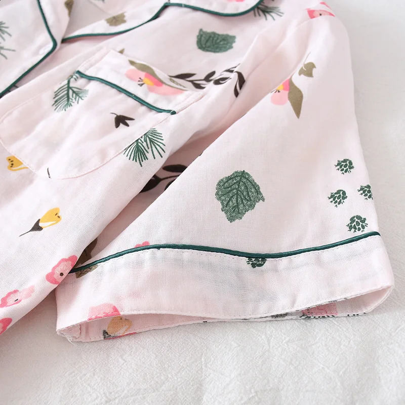 Threepiece Japanesestyle pajama spring and summer autumn 100 cotton gauze shortsleeved shorts trousers suit ho 260625 - view 4