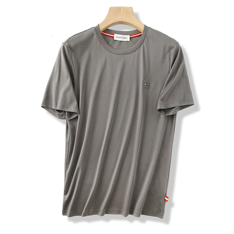 2026 high-quality 80 count double-sided silk T-shirt, simple casual short sleeved, soft and high elasticity men's round neck pullover - view 6