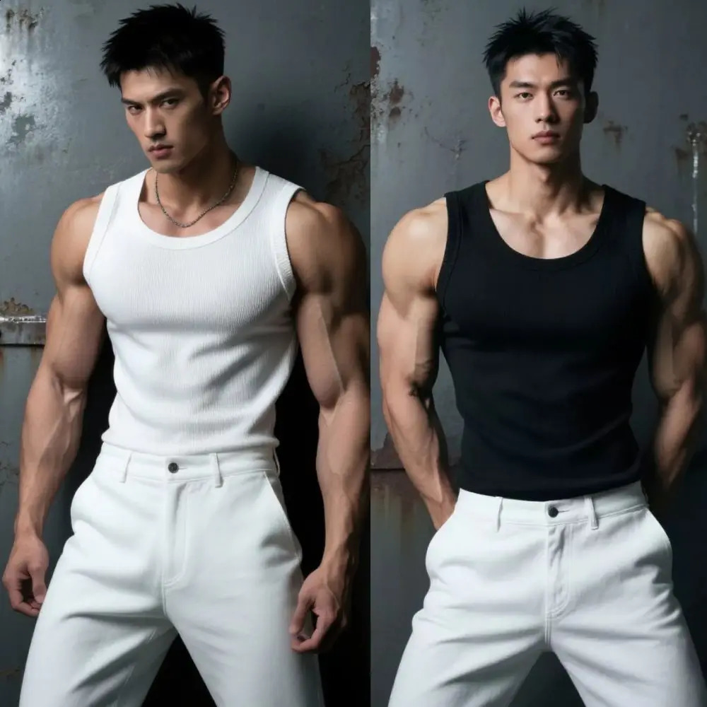 Mens Sleeveless Tops Round Neck Slim Vest Cotton Bodybuilding T-shirt Casual Elastic Sleeveless T-Shirt Breathable Fitness Vest 260626 - view 3