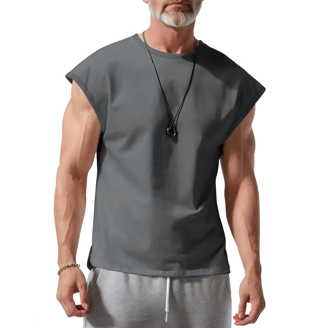 American Style Summer New Men's Loose Youth Casual Solid Color Thin Vest T-Shirt For Men - view 5