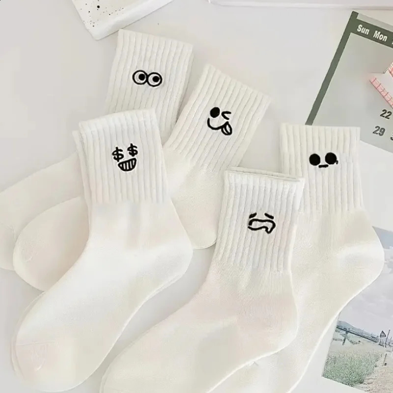 10 pairs of soft breathable durable and simple white expression socks comfortable suitable for daily wear 260622 - view 3