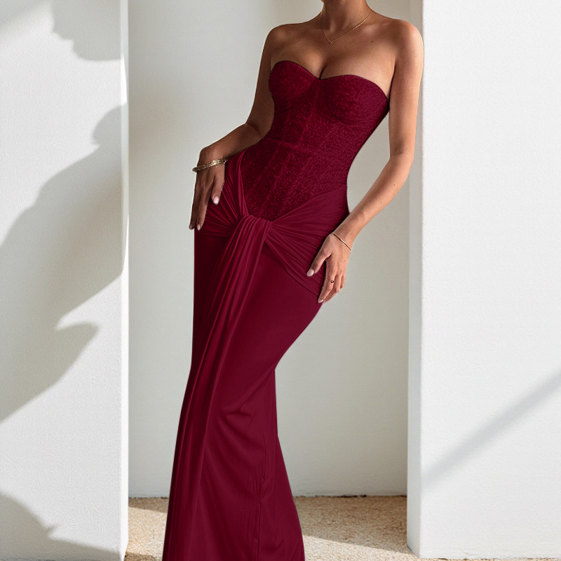 XY25325PFO Hot-Selling Evening Dress Long Dress New Waist-Cinching Slimming Ribbon Strapless Elegant Dress - view 7
