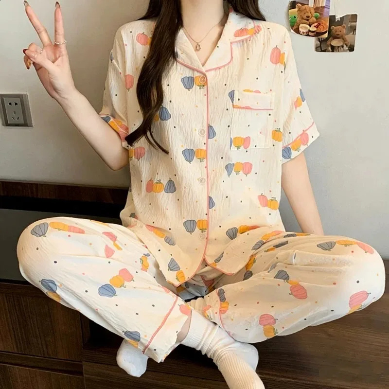 Harajuku Style Kawaii Sleepwear Loungewear 2 PC Set Cartoon Bear Print Cute Casual Womens Pajamas Summer Short Sleeve Homewear 260625 - view 6
