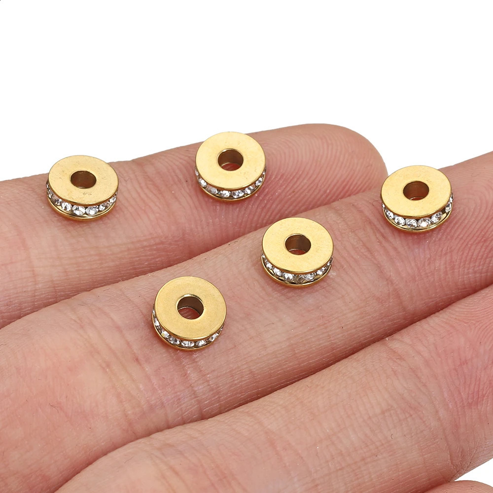10pcs Stainless Steel Rhinestone Beads 7mm Flat Round Crystal Rondelle Spacer Bead for Jewelry Making DIY Bracelet Necklace 260623 - view 4