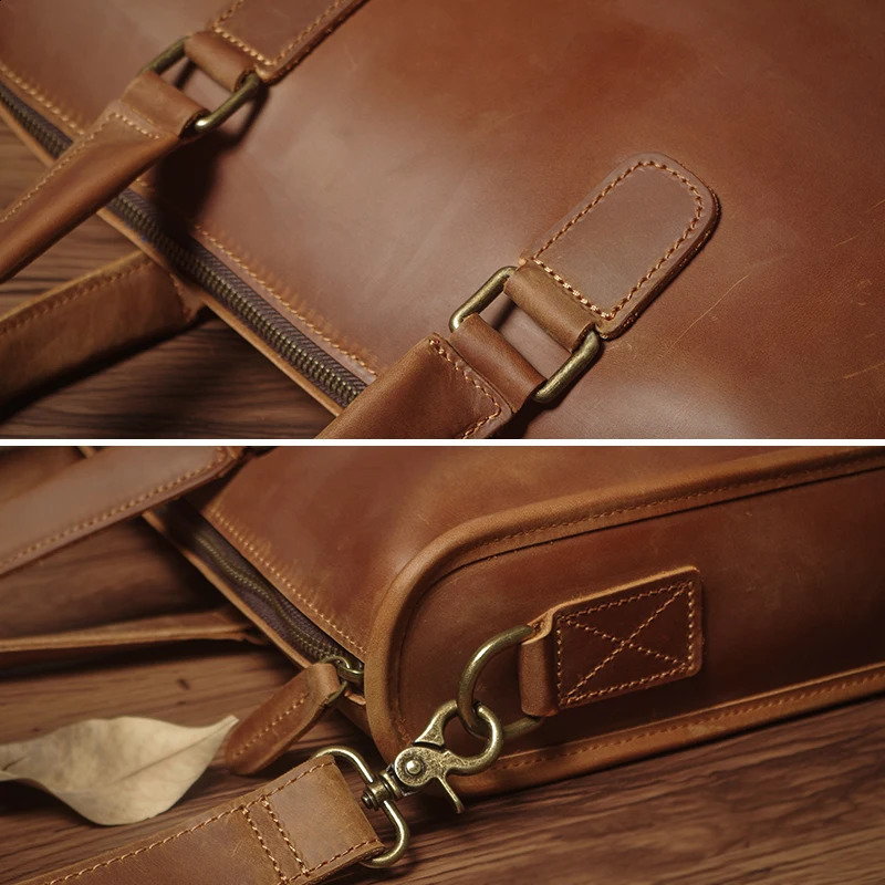Mens Executive Briefcase High Quality Leather Business Handbag Retro Original Cowhide Shoulder Bag For 15 Inch Laptop y260611 - view 6